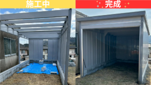 京都市右京区にて 新しいガレージの設置工事