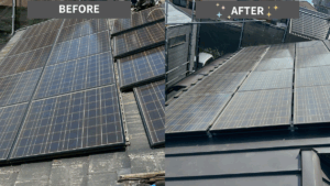 京都市西京区にて、太陽光パネル付きの屋根の葺き替え工事